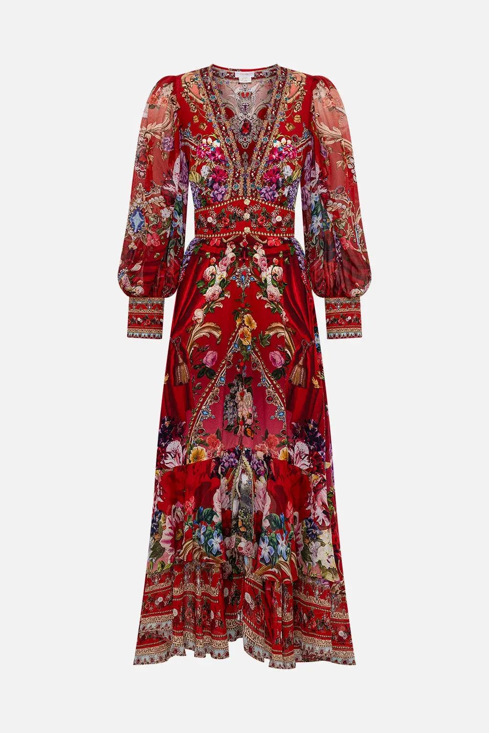 Camilla Red Long Button Front Dress ‘Rites of Roses’ Size S / AU 10 photo 3