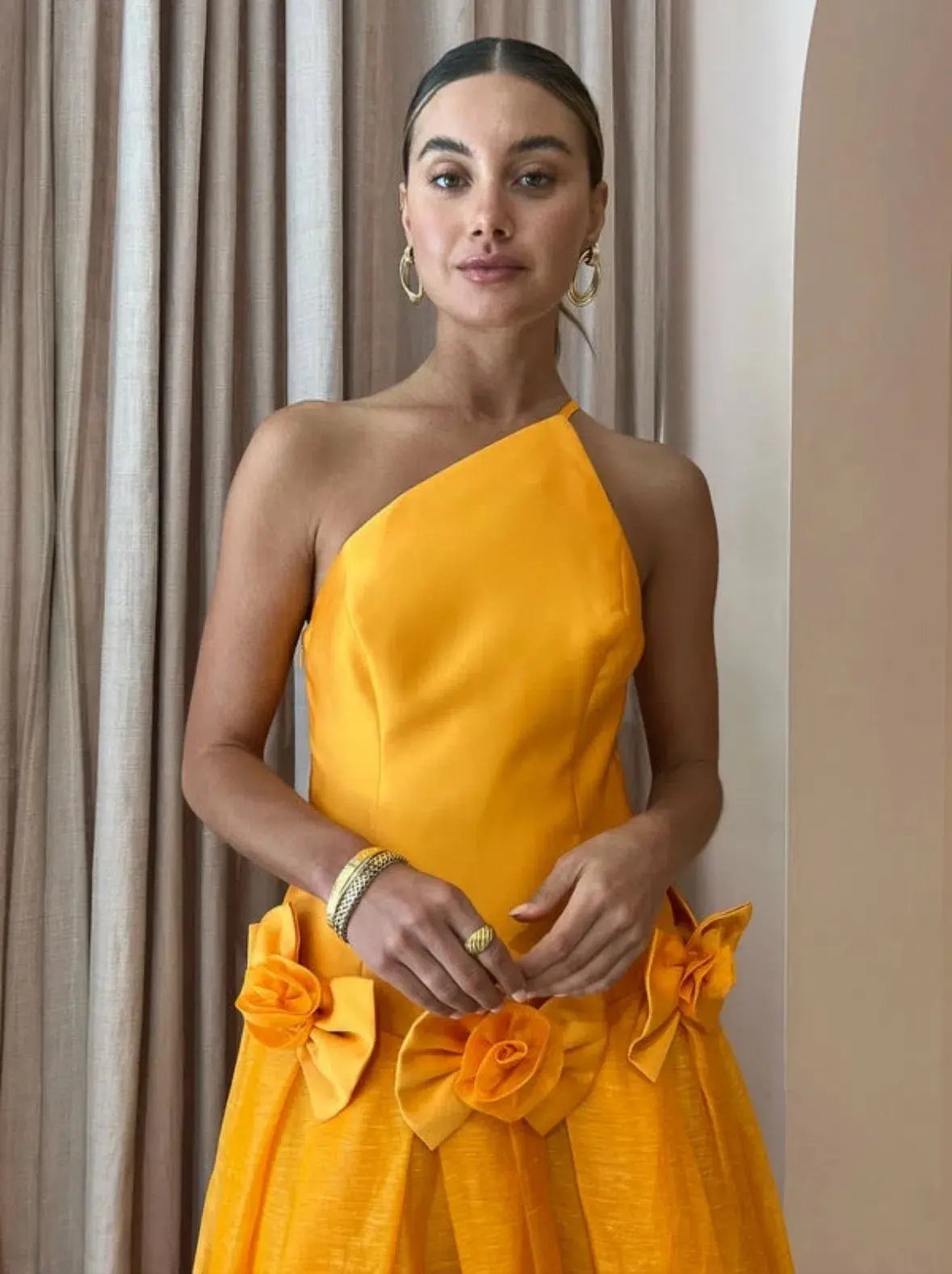 Alemais Macie One Shoulder Rosette Dress in Saffron Size 8 photo 4