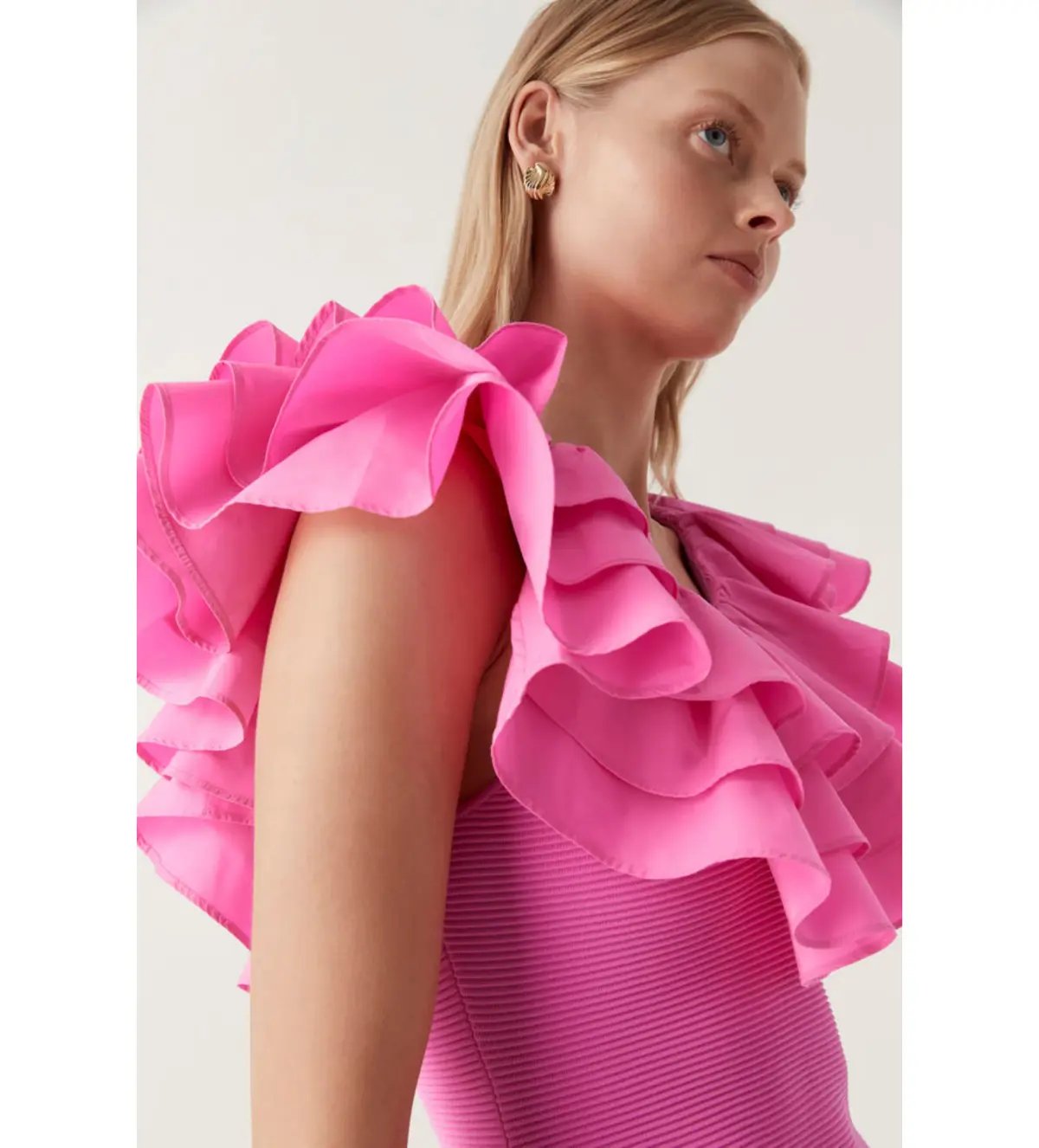 AJE Transcendent Ruffle Midi Dress Cerise Pink Size 8 photo 3