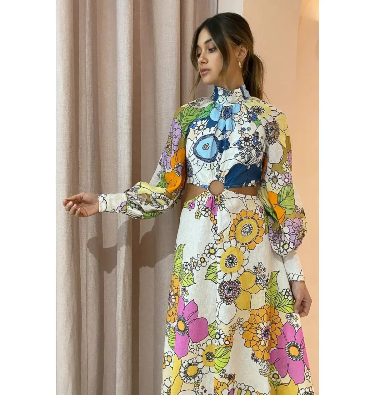 Alemais Farrah Cut Out Midi Dress Floral Multi Size AU 8 photo 3