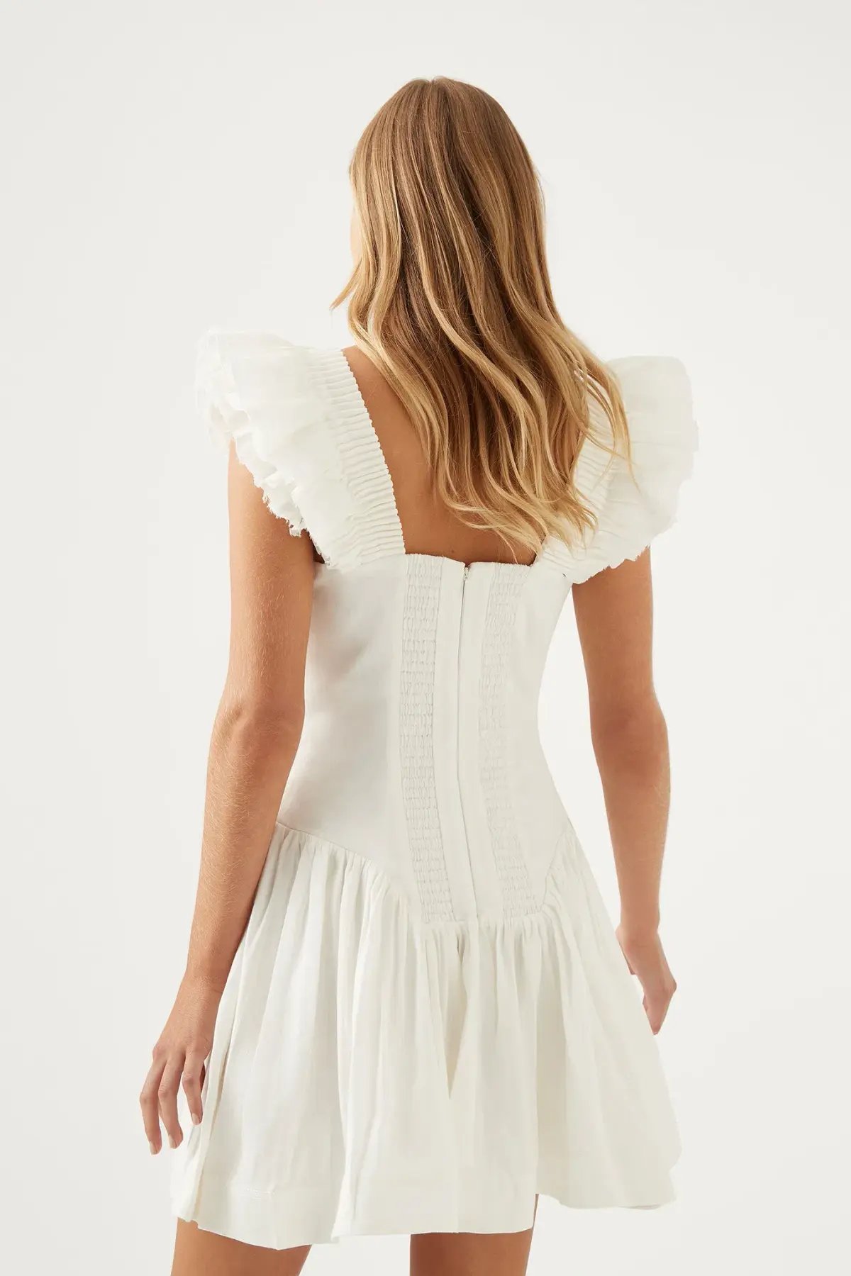 AJE Simone Frill Sleeve Mini Dress Ivory Size 8 (Altered to Size 6) photo 3