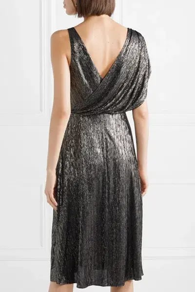 Alice & Olivia Roxy Drape Midi Dress Metallic Size 10 photo 4