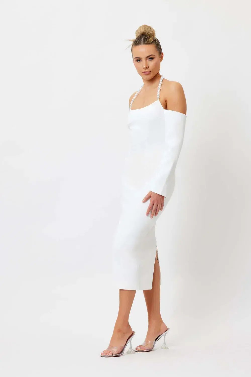 Bianca and Bridgett Tess Pearl Neck Dress White Size 8 photo 2