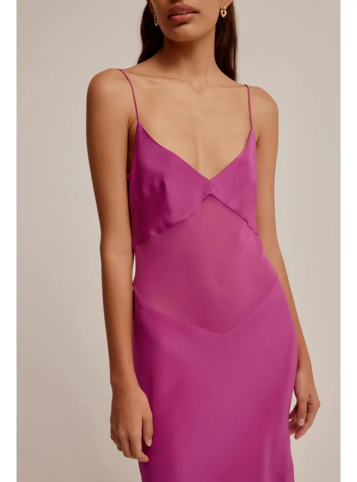 Venroy Sheer Panelled Silk Slip Dress in Mulberry Size AU 8 photo 4