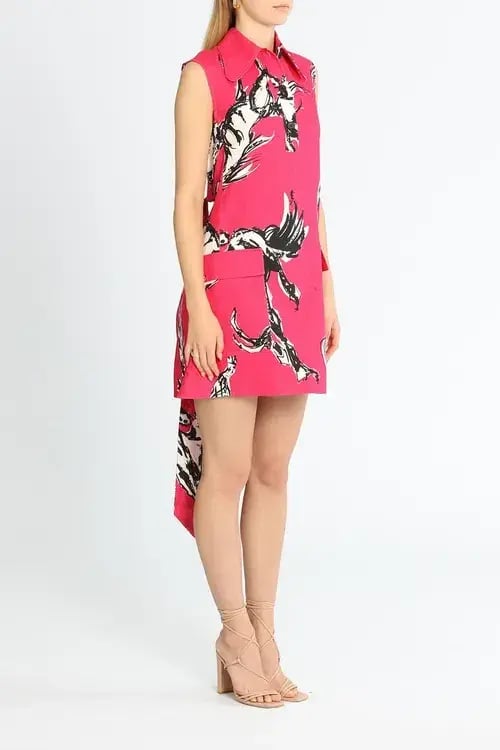 Leo Lin Wild Horses Mini Dress Deep Pink Print Size 10 photo 2