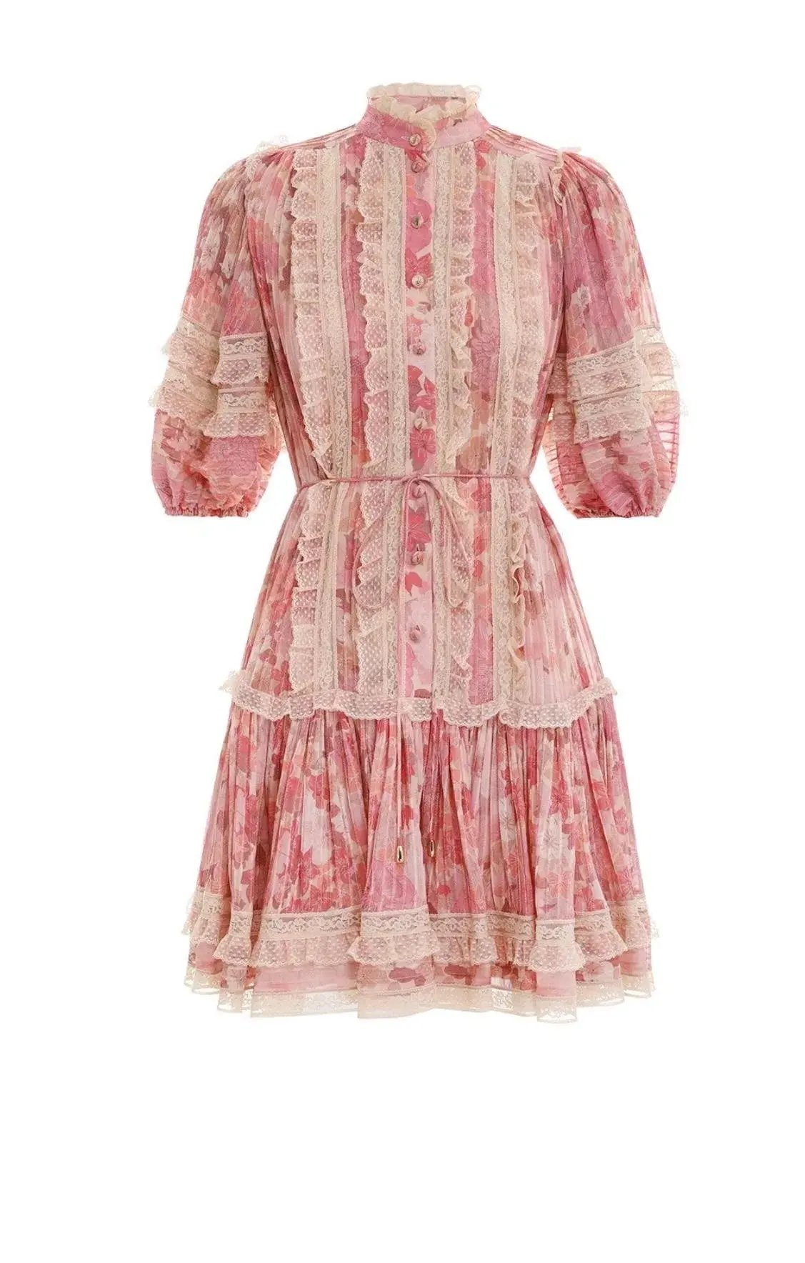 Zimmermann Concert Pintucked Mini Dress Cherry Meadows Size 1 / Au 10 photo 4