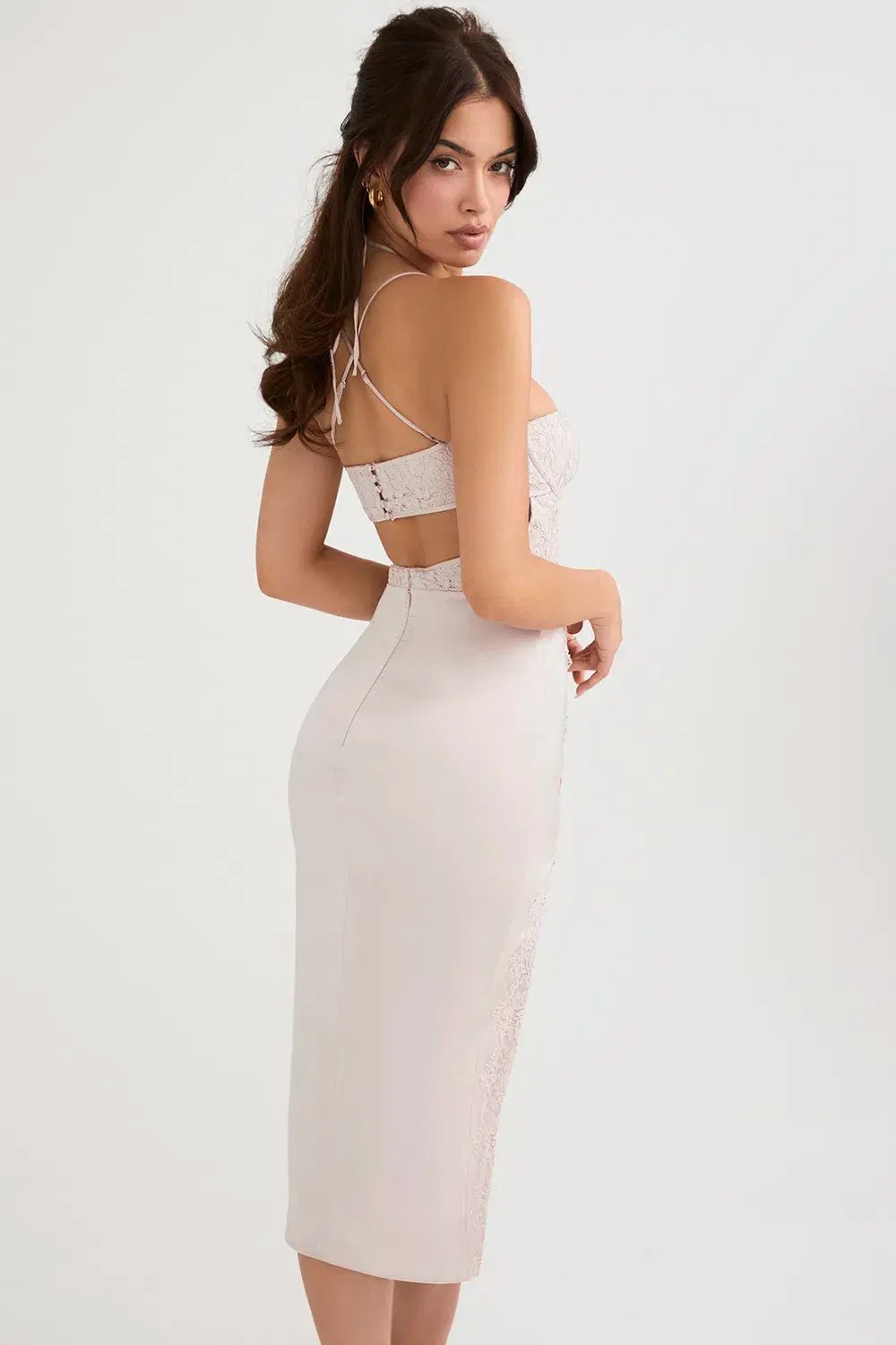 House of CB Georgia Crystal Satin and Lace Dress Pink Size S / AU 8 photo 3