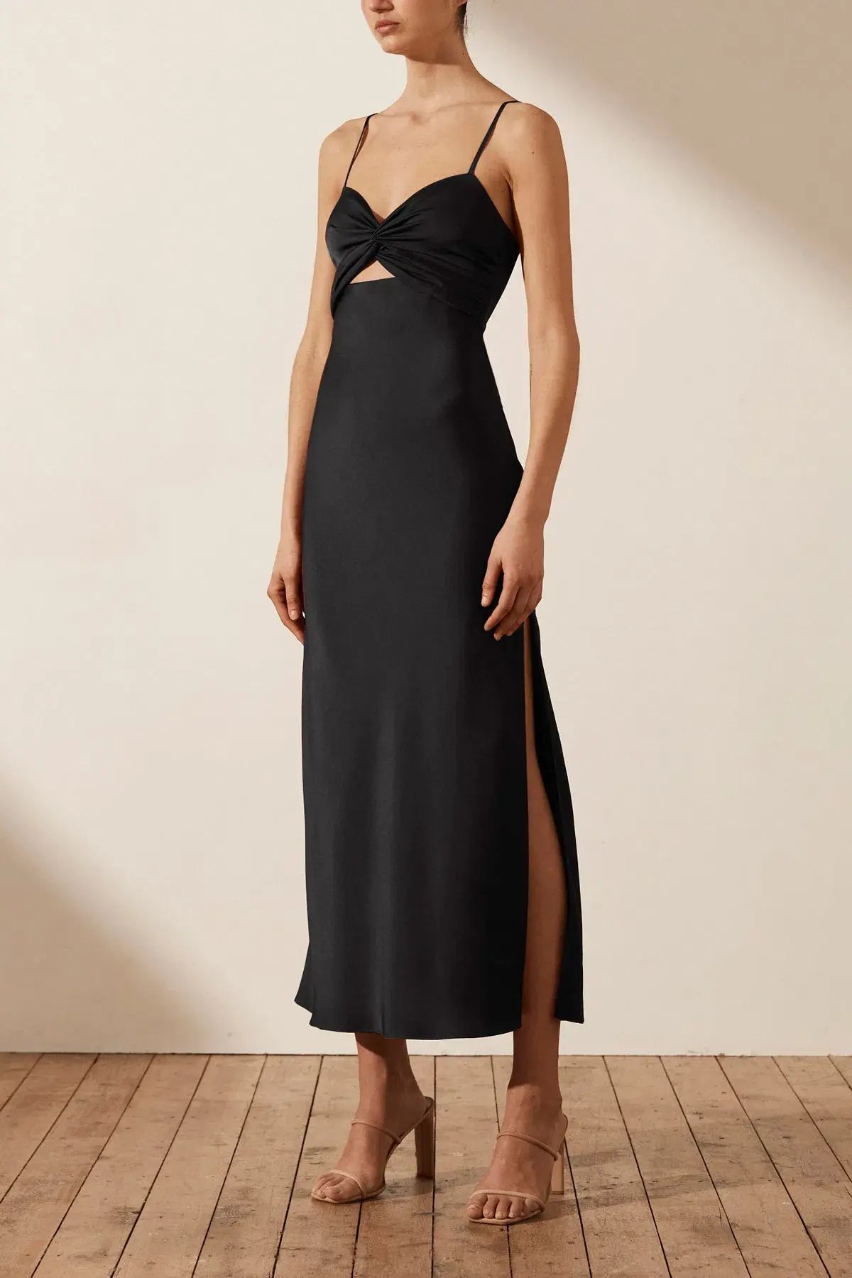 Shona Joy Luxe Twist Front Sleeveless Midi Dress Black Size 14 photo 2