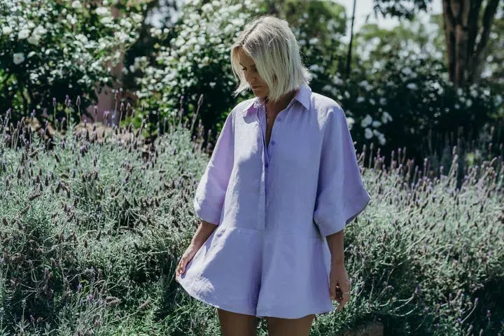 Coco Willow Rae Linen Playsuit in Lavender Size 8 photo 3