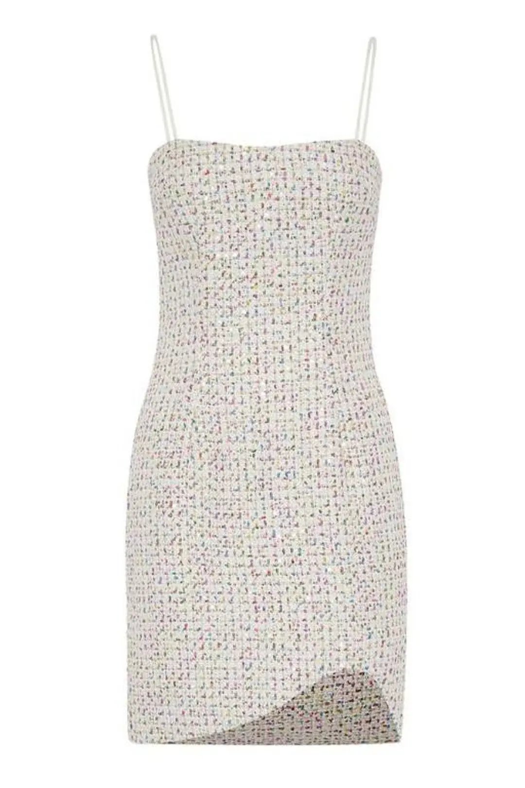 By Johnny Zoe Tweed Mini Shift Dress Metallic Size 8 photo 4