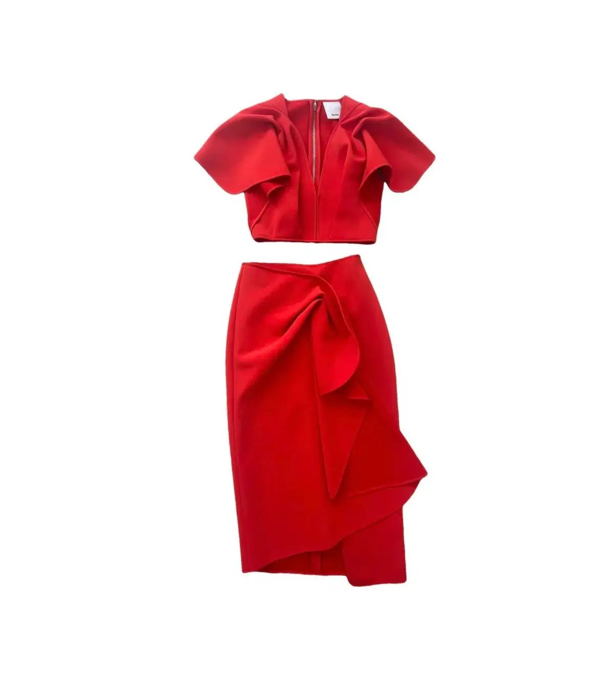 Acler Crawford Top and Ruffle Midi Skirt Set Tangerine Red Size AU 8 photo 9