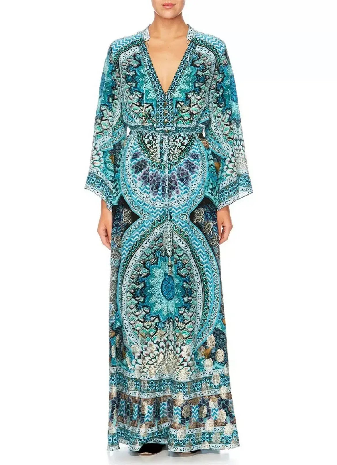 Camilla Drawstring Button Up Dress Turn On The Charm Print Size L photo 9