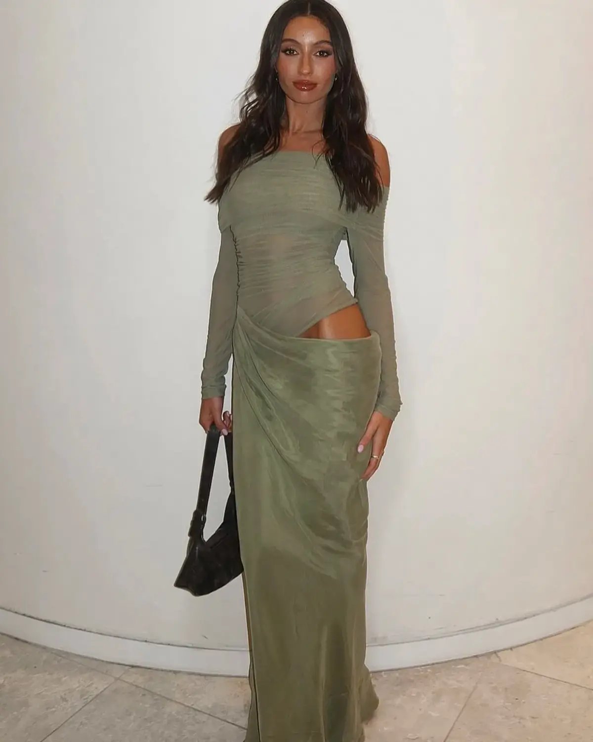 Benni Yasmin Off Shoulder Maxi Dress Pistachio Green Size 6 photo 3