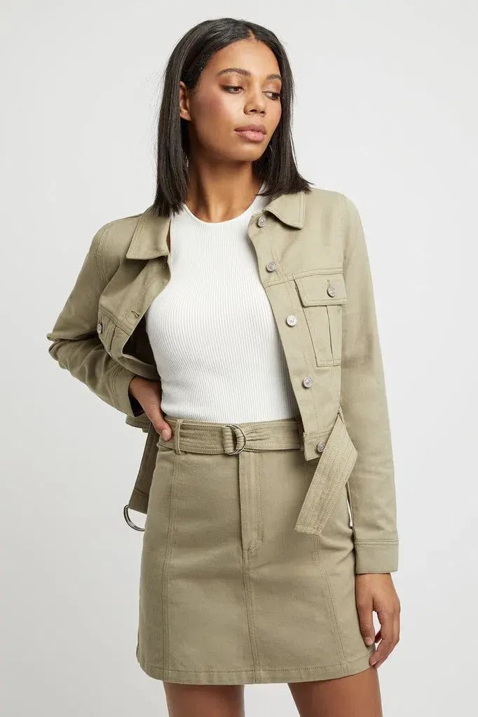 Kookai Dublin Belted D-Ring Jacket in Moss Gray Green Size 10 photo 2