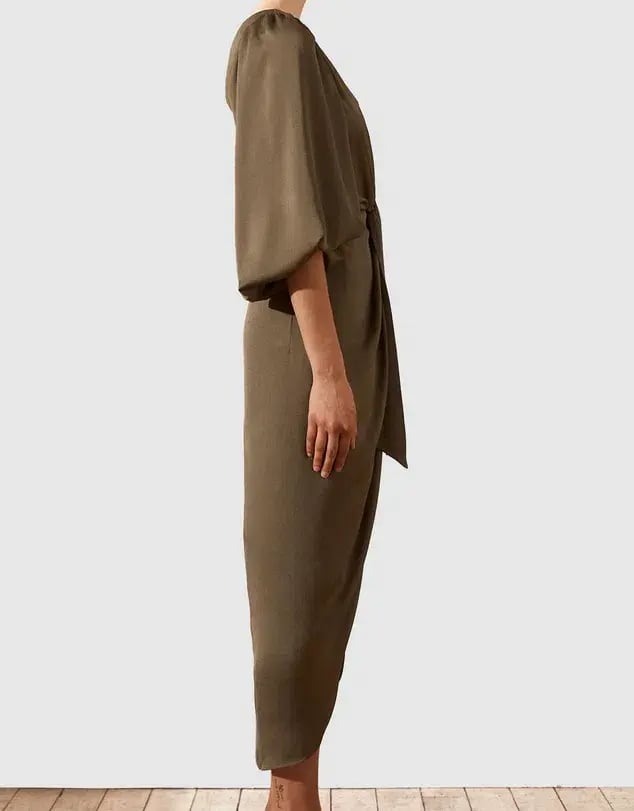 Shona Joy Luxe Tie Front One Shoulder Midi Dress Pine Green Size 10 / M photo 2
