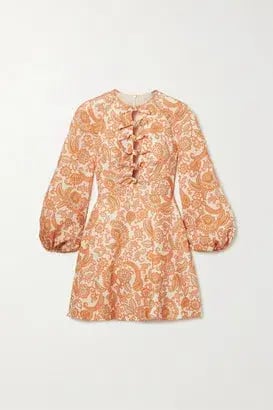 Zimmermann Peggy Tie-detailed Paisley-print Linen Mini Dress In Orange Paisley Size 01 photo 3