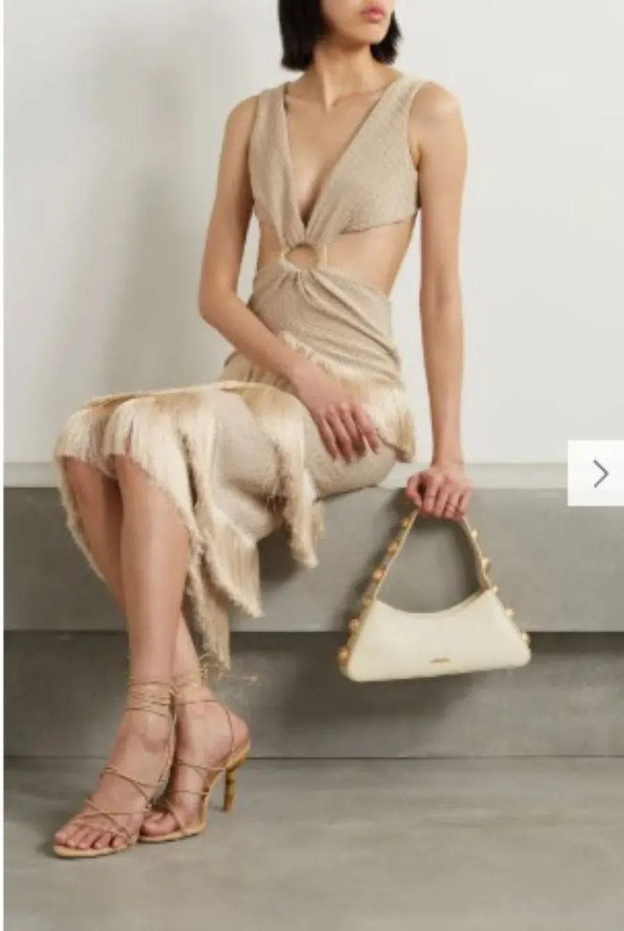 PatBo Fringed Midi Dress Gold Shimmer Tassel Size AU 10 photo 4