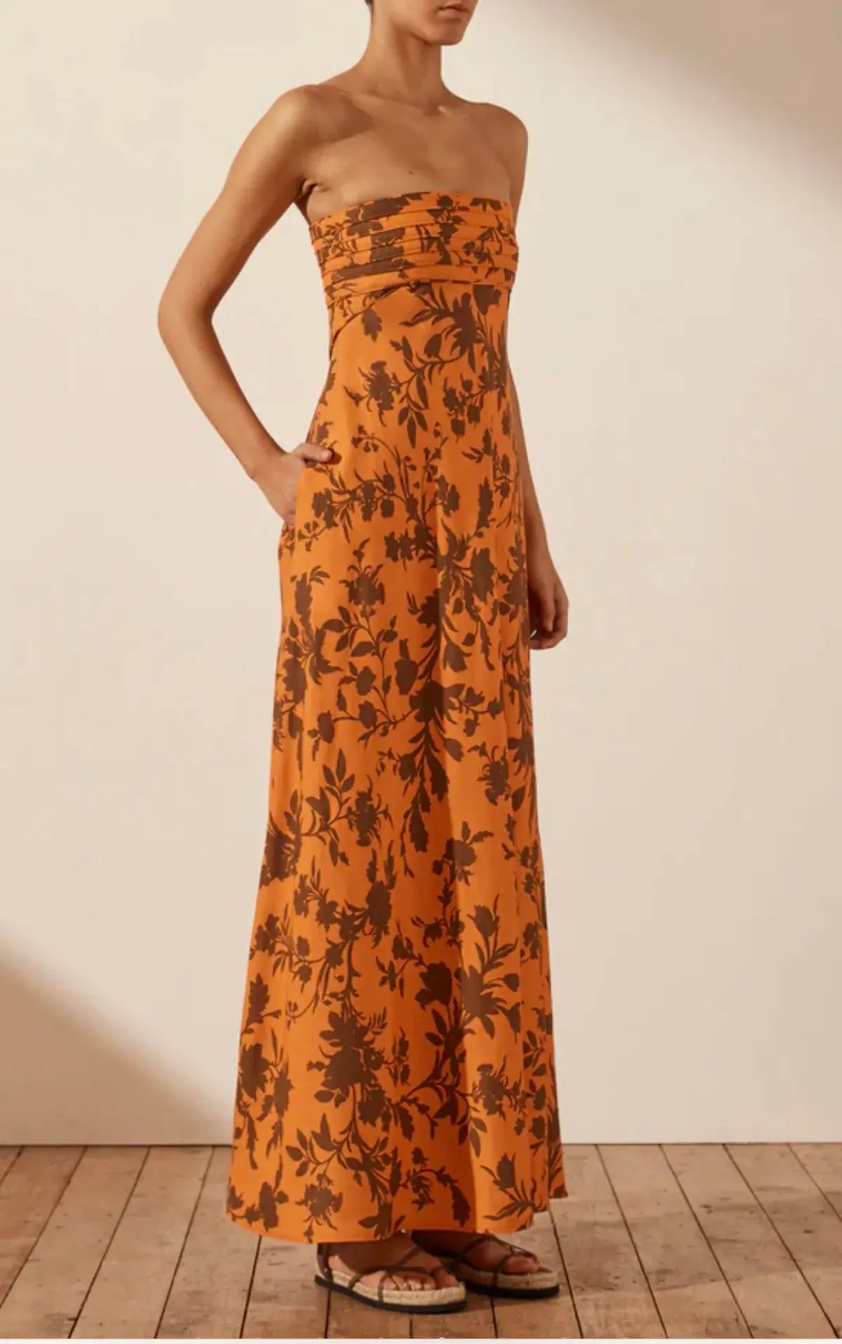 Shona Joy Uli Linen Corded Strapless Maxi Dress Orange Size AU 12 photo 4