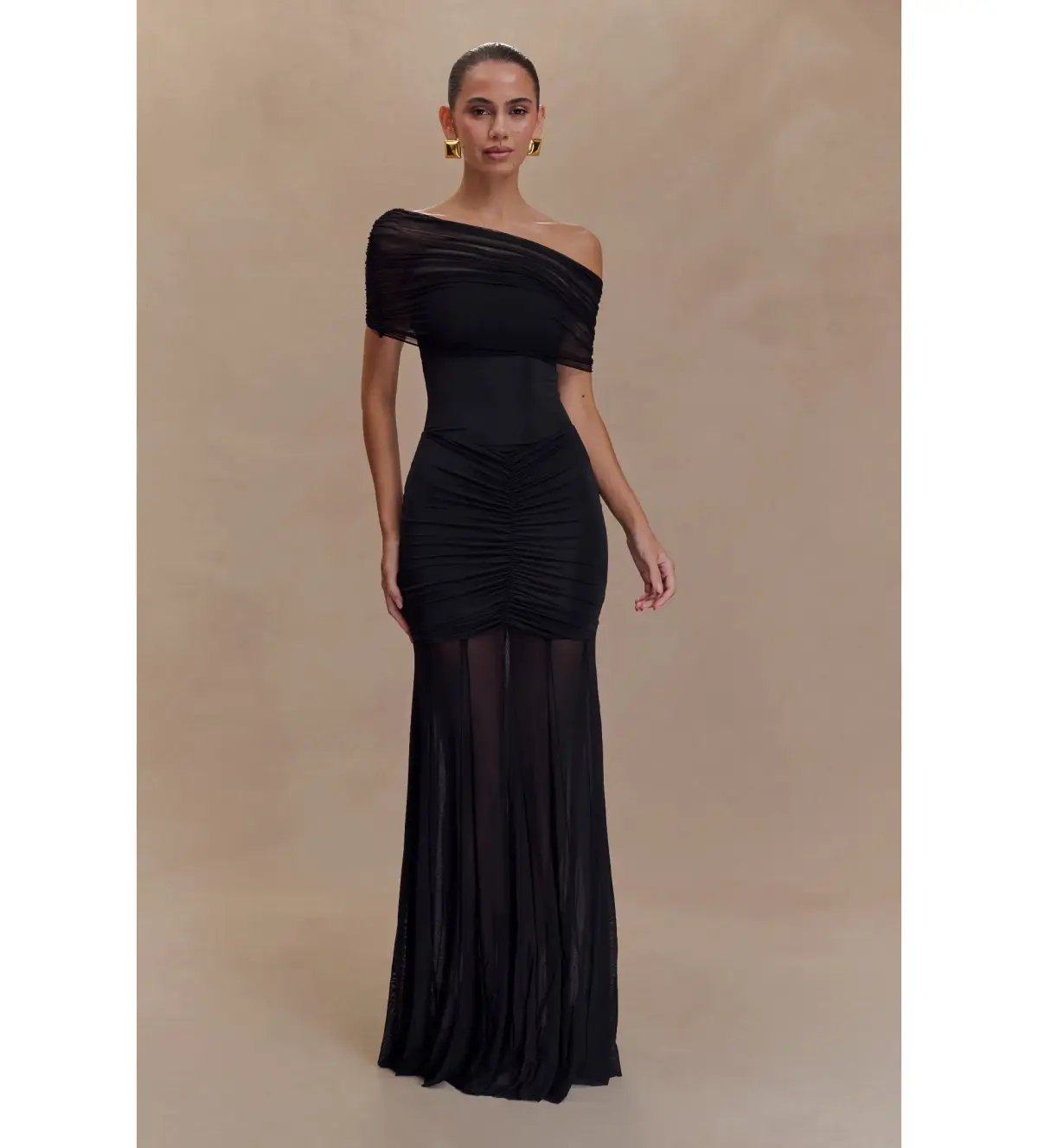 Meshki Caspian Slink Mesh Off Shoulder Maxi Dress Black Size 8 photo 2