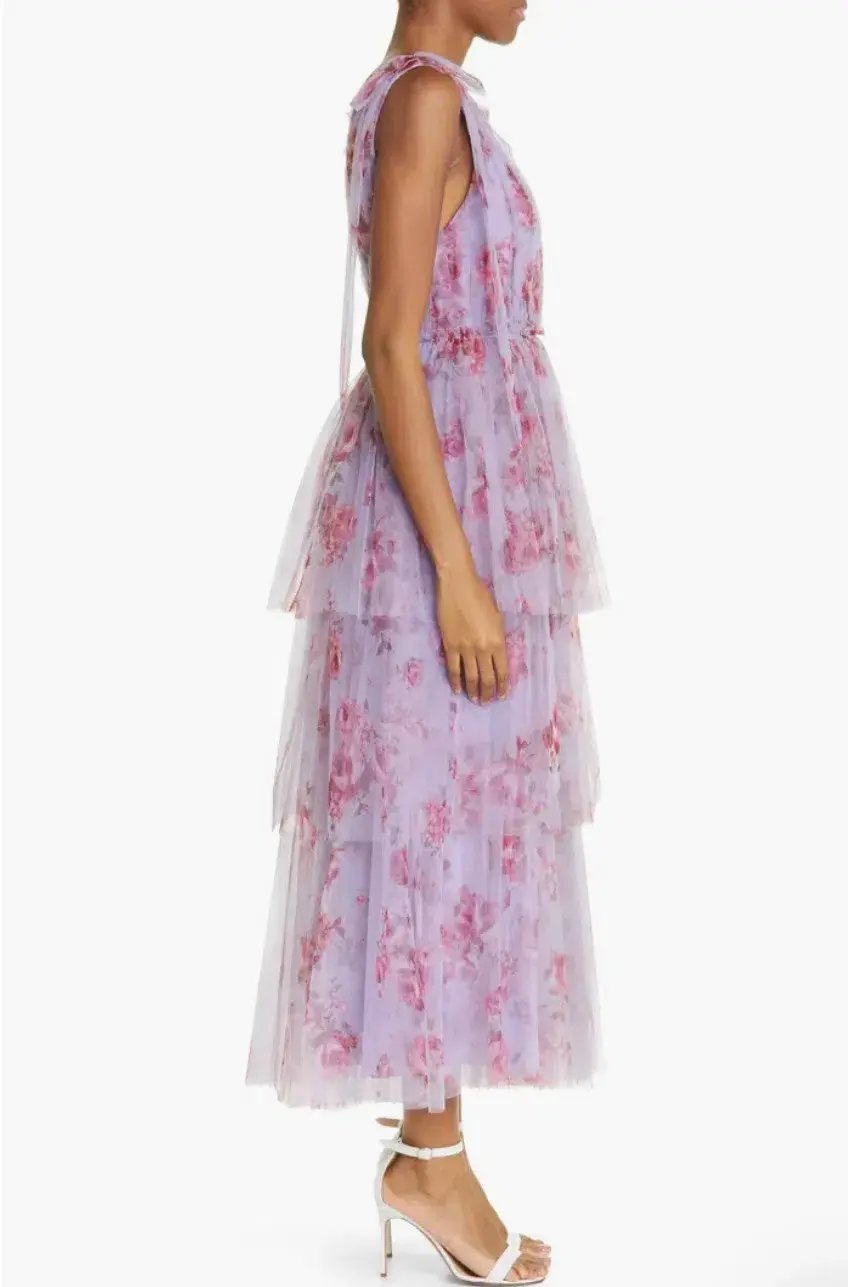 Lela Rose Floral Tiered Tulle Dress Purple Size AU 14 photo 7