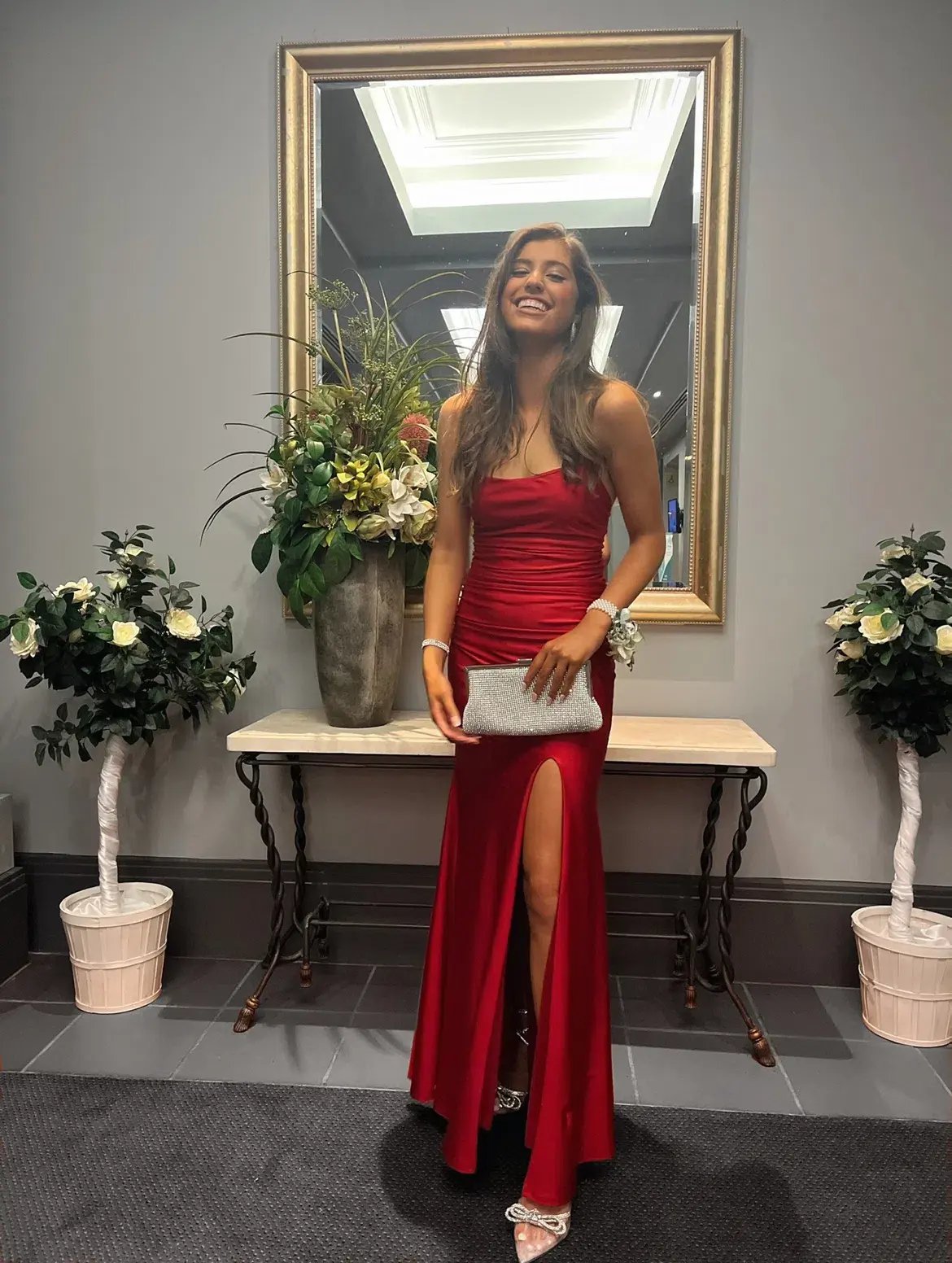 Lavro Couture Dresses Elegant Tie Up Back Satin Gown with Split  Maxi Dress in Red Size AU 6 photo 2