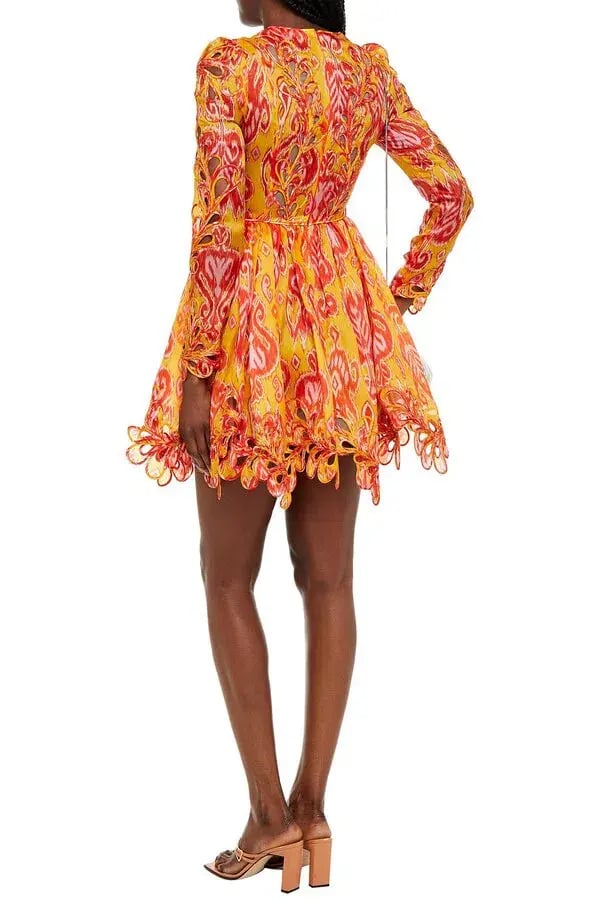Zimmermann Brightside Rouleaux Mini Dress Gold Ikat Size 0 photo 2