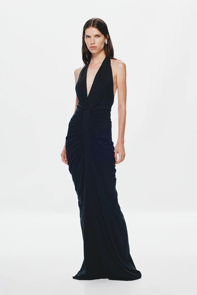 Misha Collection Venus Gathered Cupro Dress - Black photo 3