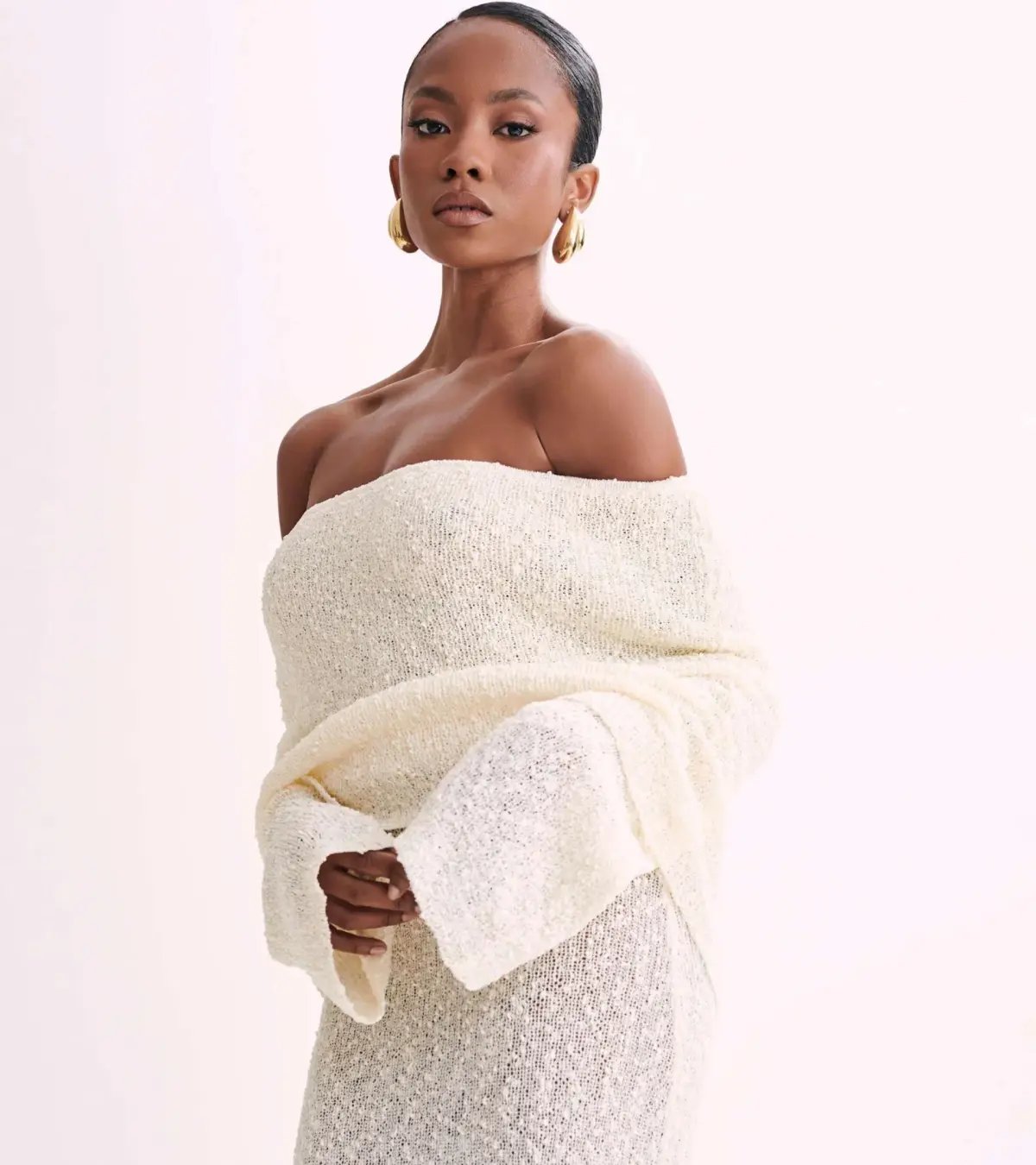 Meshki Marisol Off Shoulder Boucle Maxi Dress Cream Size 3XL / AU 18 photo 3