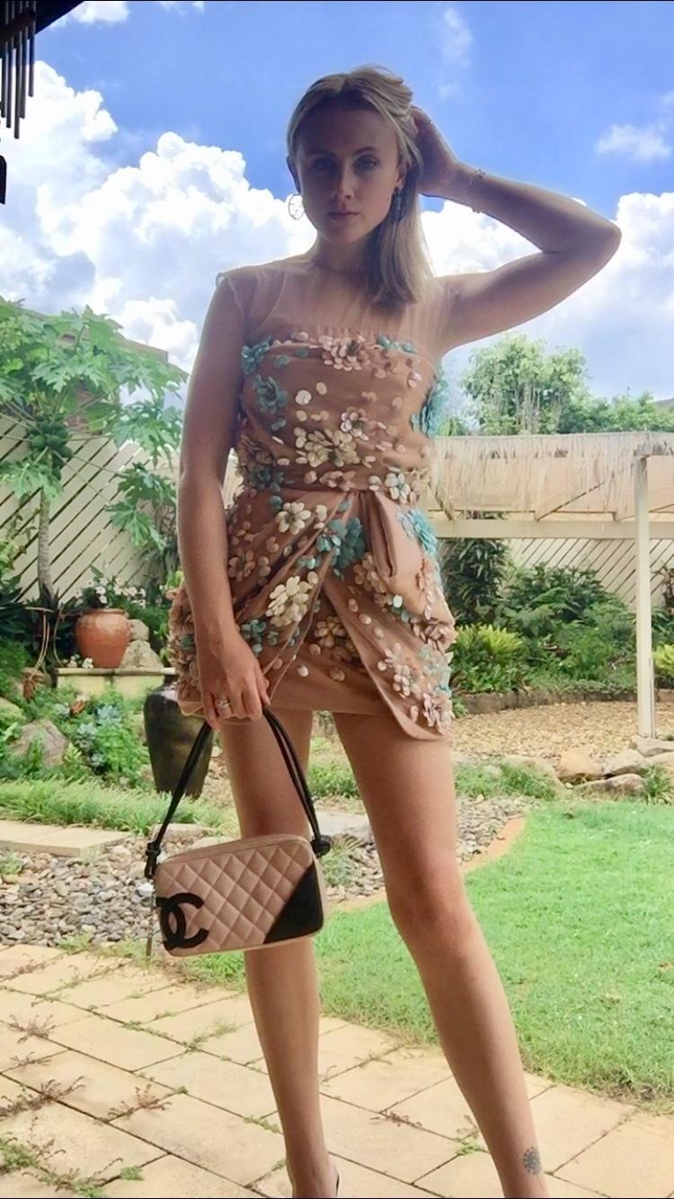 Blumarine 3D Floral Cocktail Dress Nude Size 6 photo 4