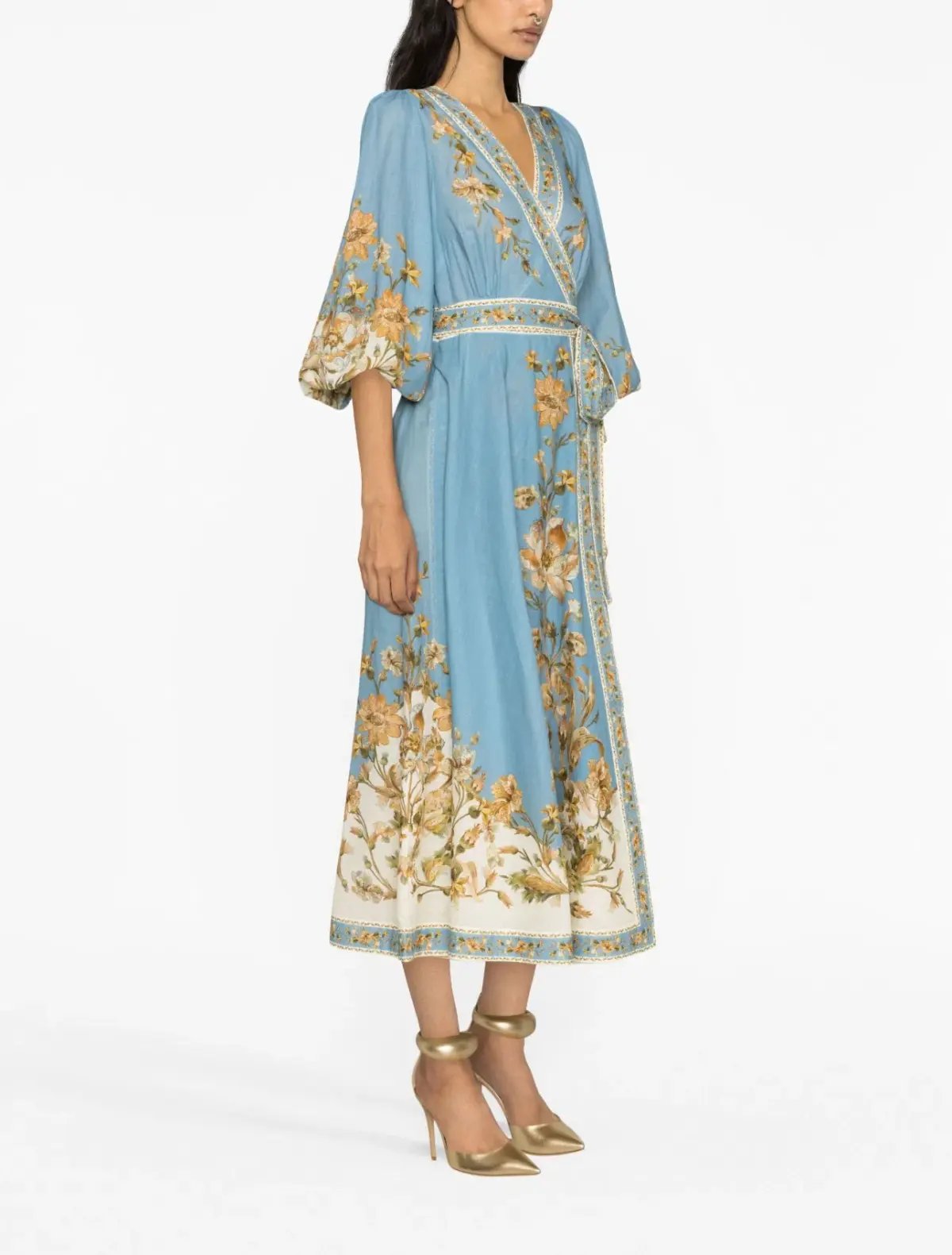 Zimmermann Chintz Floral Print Wrap Midi Dress Blue Daisy Floral Size 1 / Au 10 photo 2