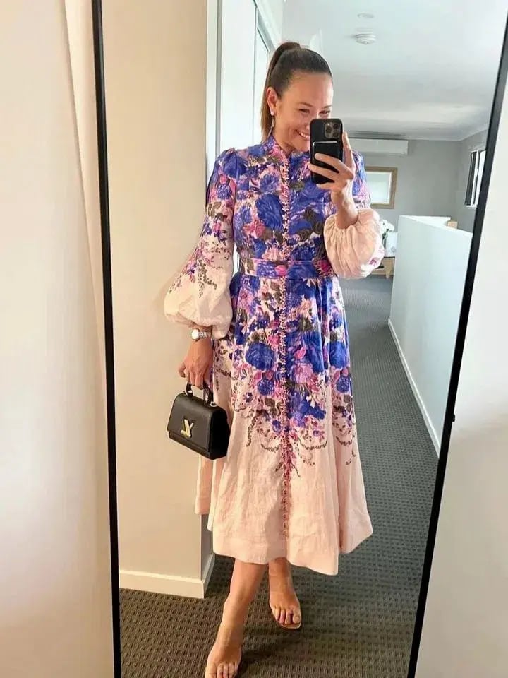 Zimmermann High Tide Buttoned Midi Dress Purple Ikat Floral Size 1 / AU 10 photo 2