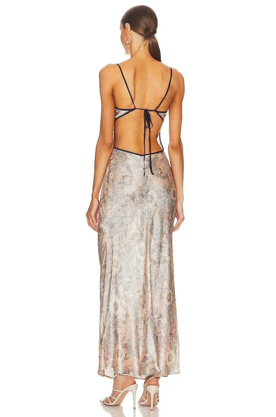 Bec & Bridge Nina Keyhole Maxi Dress Blush Jacquard Floral Size 8 photo 2