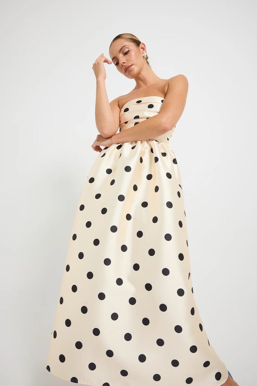 Pasduchas Dottie Strapless Midi Dress - Cream Black photo 4