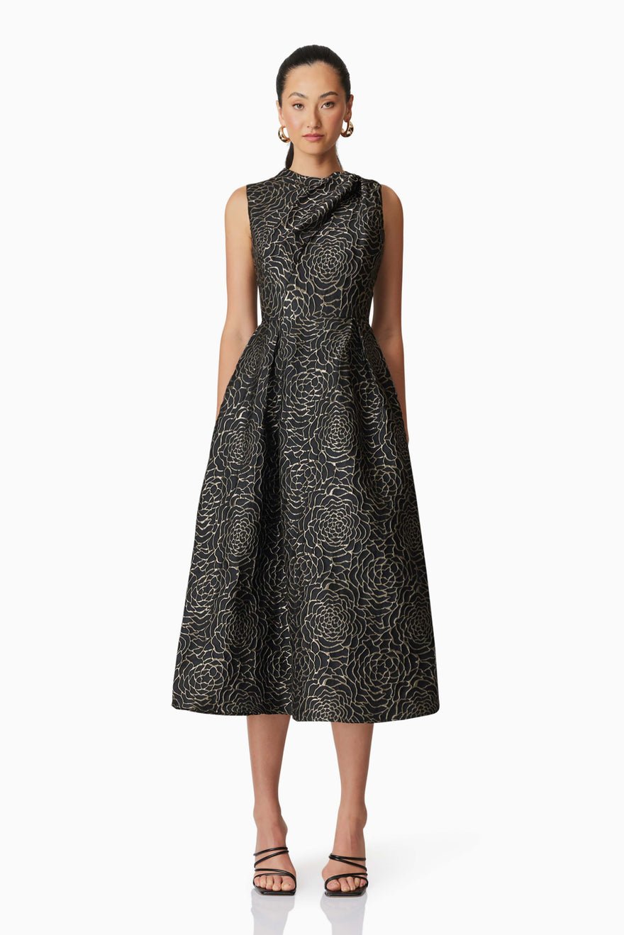 Elliatt Deanna Midi Dress - Black/Gold photo 3
