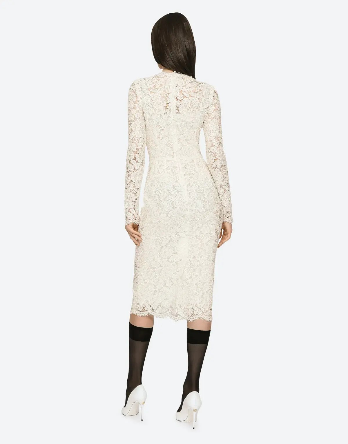 Dolce & Gabbana Branded Stretch Silk Lace Midi Dress Cream Size 36 (AU 6) photo 2