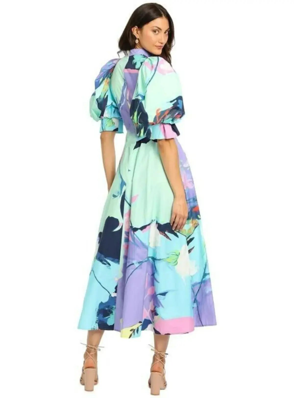 Leo Lin Illusory Cotton Dress Multi Print Size AU 8 photo 2