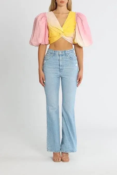 Aje Cloud Burst Puff Sleeve Cropped Top Tie Dye Pink Size 12 photo 4