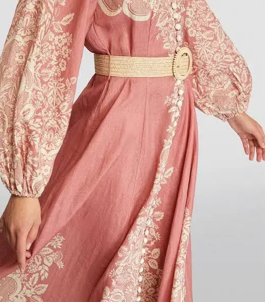 Zimmermann Pattie Fringed Midi Dress Rose Pink Baroque Floral Size 3 / AU 14 photo 2