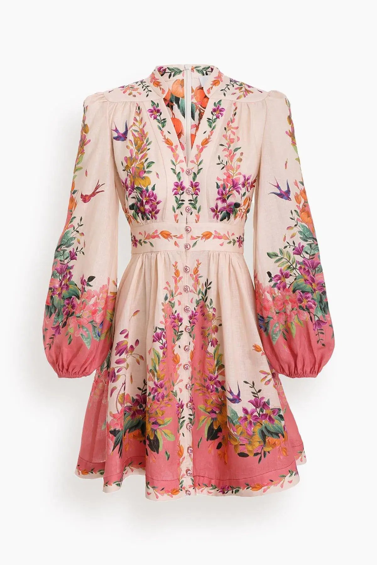 Zimmermann Tropicana Plunge Mini Dress Cream Floral Size 3 / AU 14 photo 4