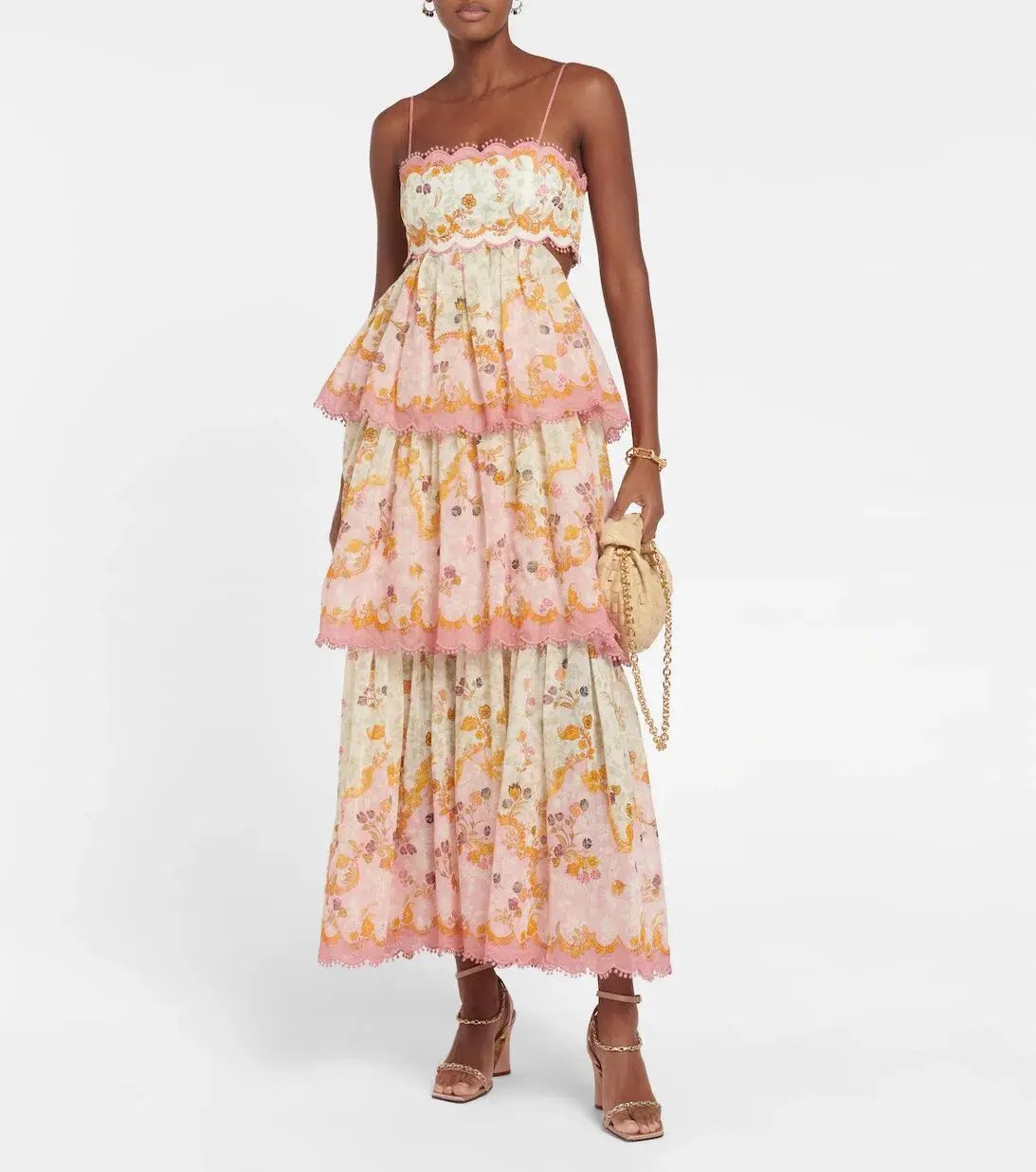 Zimmerman Laurel Frill Midi Dress In Pink Green Floral Size 1/Au 10 photo 2
