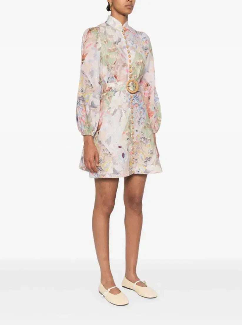 Zimmermann Illustration Belted Mini Dress in Multi Floral Diamond Size 1 / AU 10 photo 4
