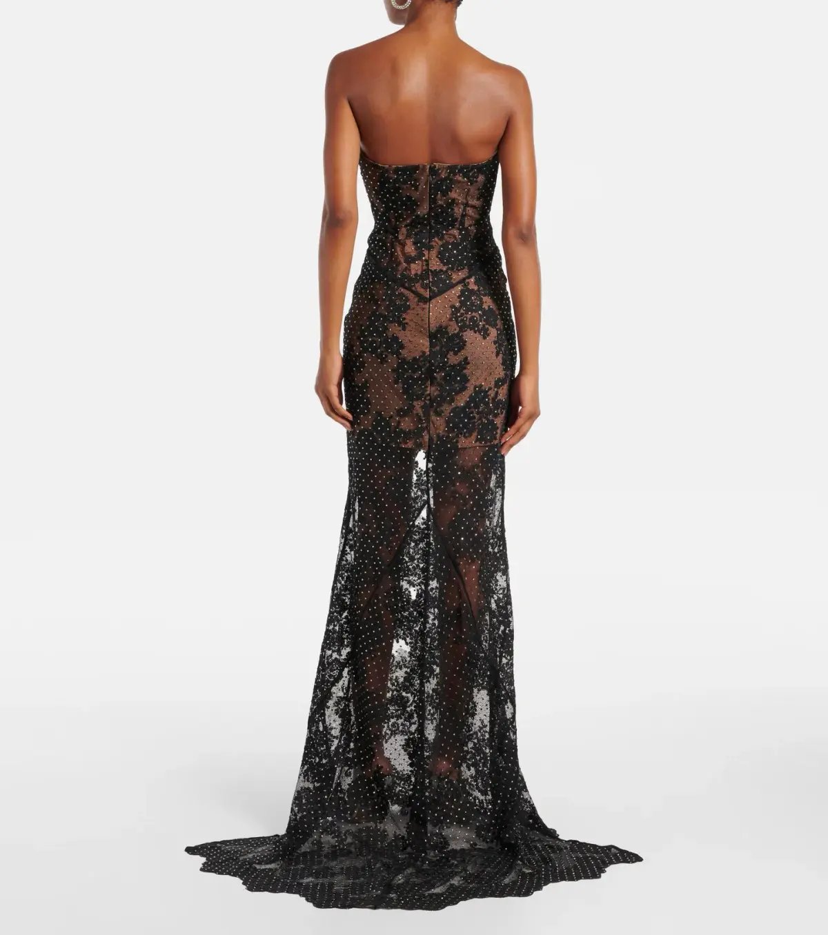 Self Portrait Embellished Sheer Lace Maxi Dress Black Size 10 photo 3