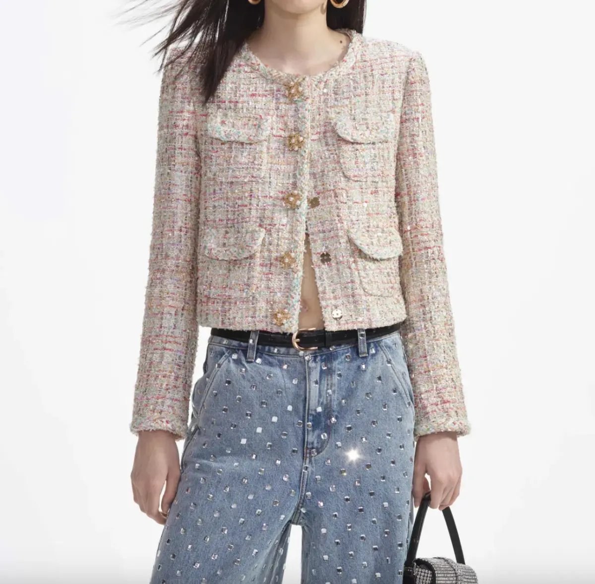 Self Portrait Pastel Boucle Boxy Jacket Multi Size UK / AU 4 photo 2