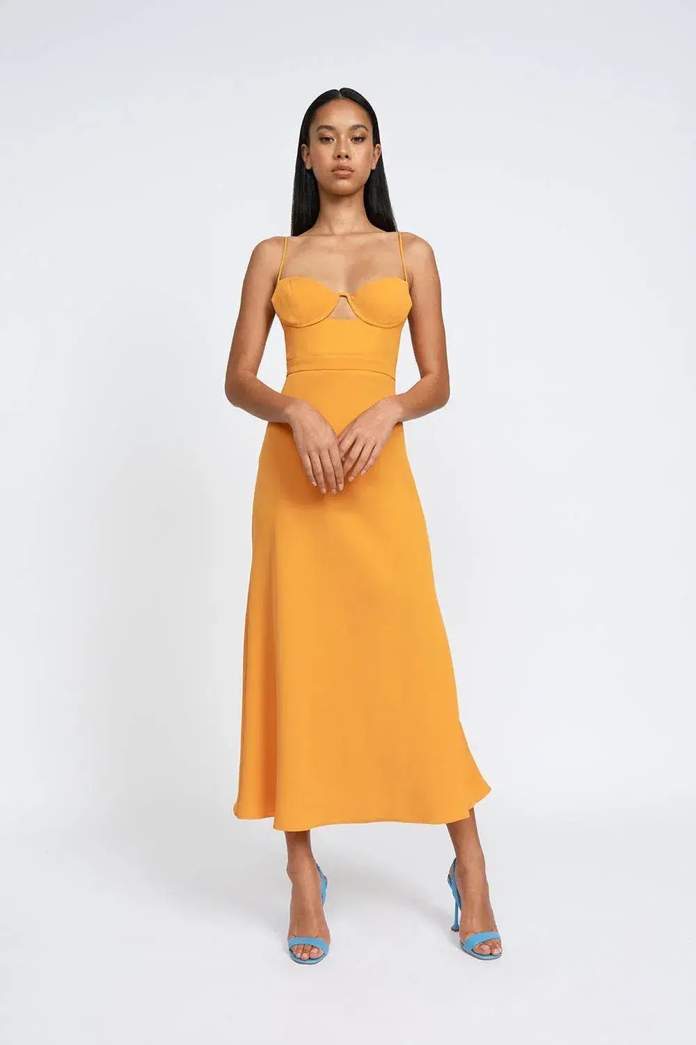 By Johnny Callia Wire Midi Dress in Apricot Orange Size 6 photo 2