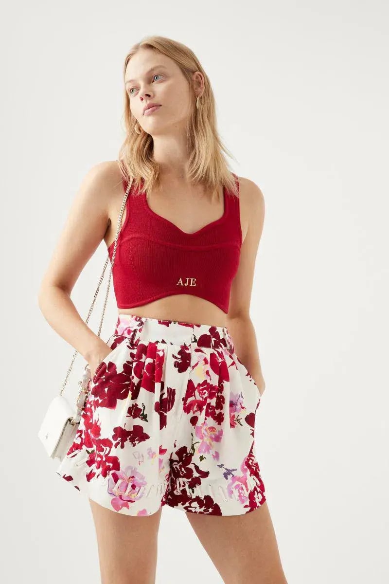 Aje Margot Bubble Frill Top and Unlace Short Set Floral Size 10-12 photo 2