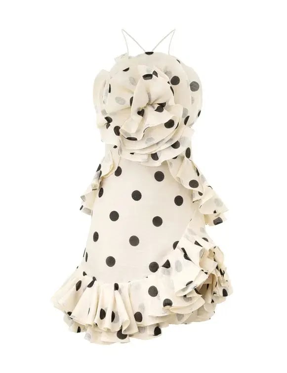 Zimmermann The Crush Ruffle Halter Mini Dress in Cream/Black Dot Size 0 / AU 8 photo 3