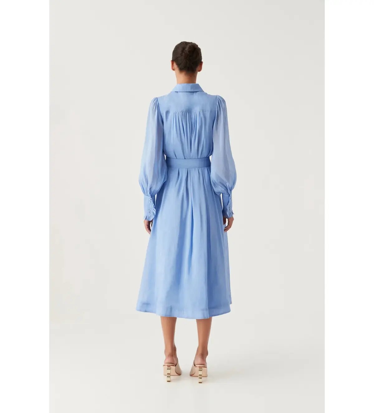 Aje Iris Pleated Bib Midi Dress in Mist Blue Size 10 photo 3