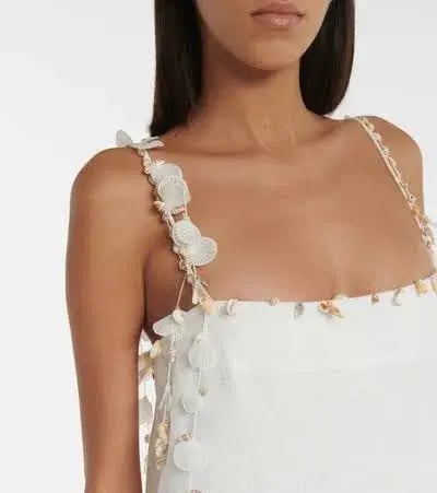 Zimmermann Postcard Fringed Embellished Linen Maxi Dress Ivory Size 0P / Au 6P photo 7