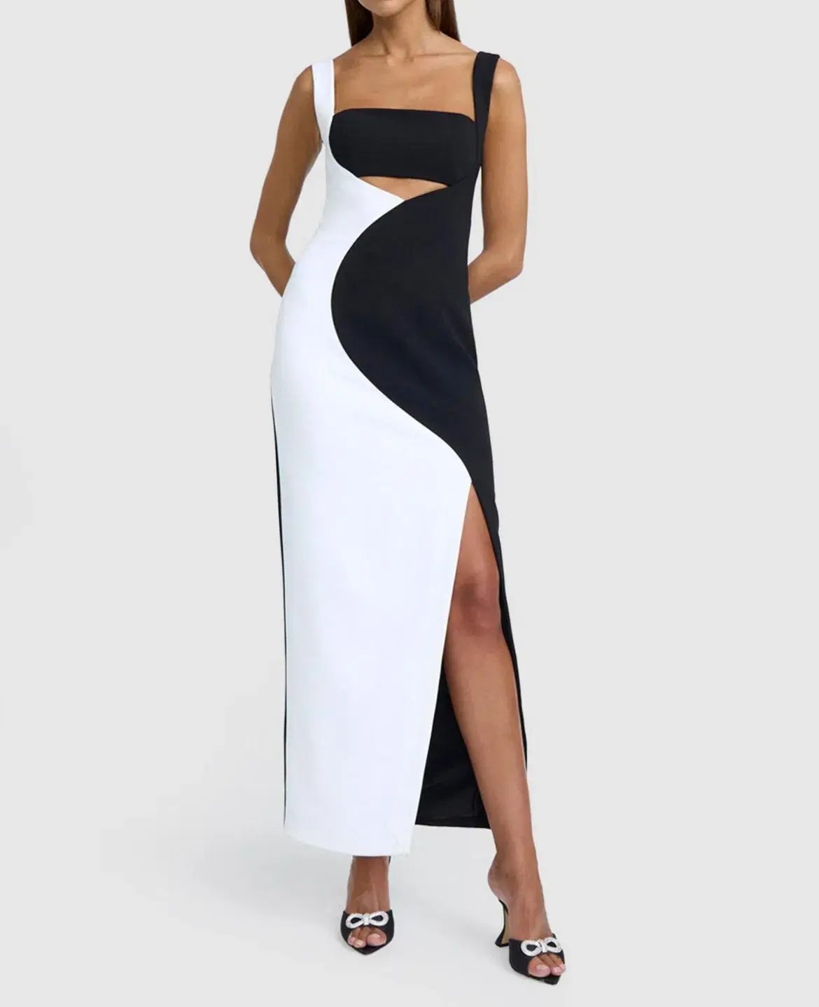 By Johnny Caterina Two Tone Curve Midi Dress Black/White Size 10 photo 3