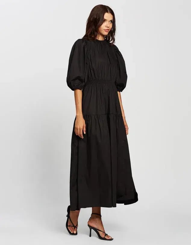 Aere Organic Cotton Poplin Midi Dress Black Size 8 photo 2